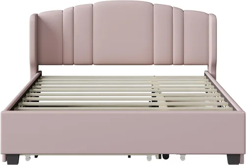 Vista 52 de Elegante cama con plataforma tapizada de terciopelo de tamaño Queen con cabecero, para niños, niñas y adolescentes (beige @cabecero/, Queen)