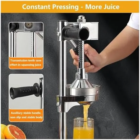 Vista 2 de Heavy-Duty Cast Iron Citrus Juicer - Manual Squeezer with Stainless Steel Crusher & Large Pressure Plate for Easy Juice Extraction - Ideal for