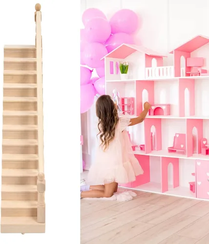 Vista 5 de Escaleras en miniatura a escala 112, muebles de casa de muñecas, pasamanos de madera, escalera de bricolaje, accesorios para casa de muñecas