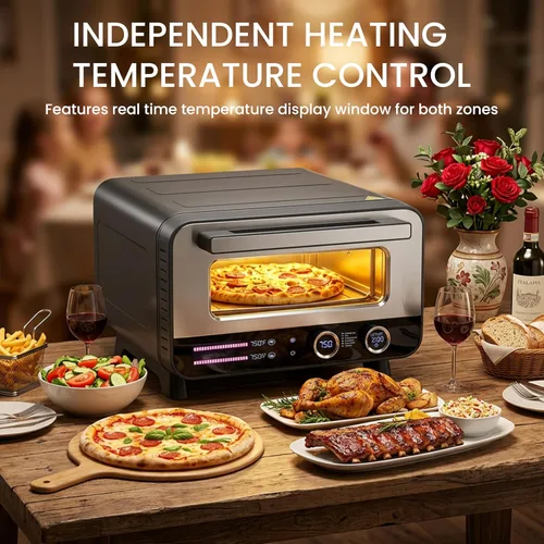 Vista 4 de Simple Deluxe Horno eléctrico para pizza de interior de 1600 W, 6 modos de cocción para pizza de 12 pulgadas, calentamiento rápido con control