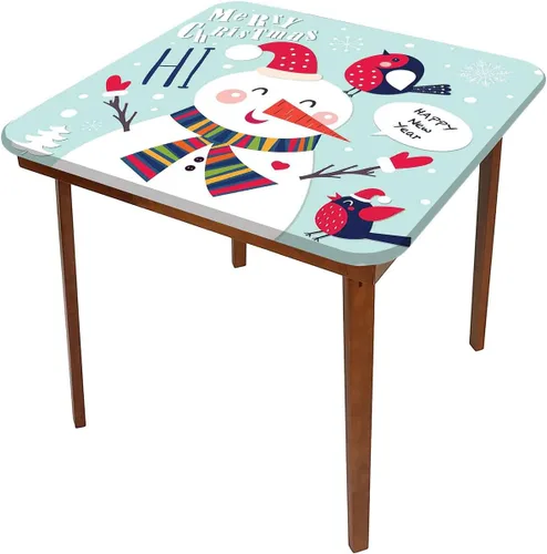 Vista 3 de Mantel de Navidad con bordes elásticos, diseño de pájaro y muñeco de nieve, lavable, a prueba de derrames, se adapta a mesas de 28 x 28 pulgadas