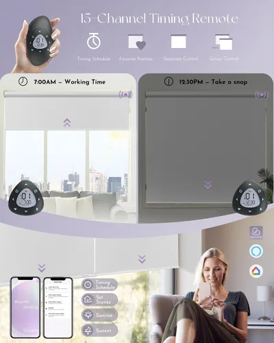 Vista 4 de Graywind Persiana Enrollable Motorizada 100% Opaca Compatible con Alexa Google Control Remoto Inteligente Persianas Recargables con Batería Motor