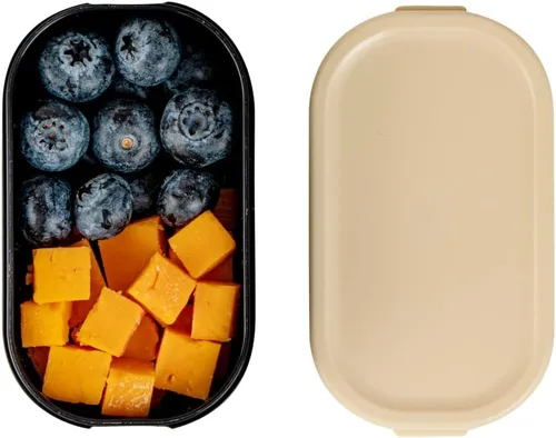 Vista 8 de Restaurantware Bento Tek - Recipientes de salsa de 3.7 x 2.2 x 1.1 pulgadas, 4 tazas negras con tapas, con tapa beige, de plástico para microondas