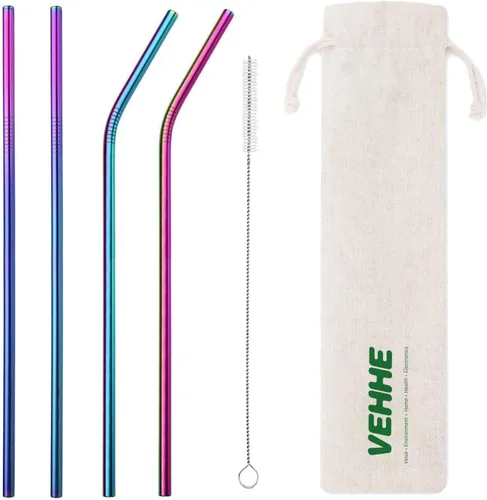 Vista 6 de VEHHE Popotes de metal de acero inoxidable Popotes para beber reutilizables - 10.5" Ultra largo 4 + 1 - Con cepillo de limpieza para vasos de 20/30