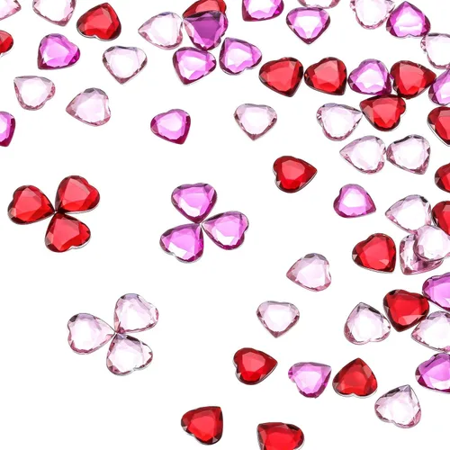 Vista 7 de Chengu 200 piezas de diamantes de imitación acrílicos 5D de corazón de San Valentín, cristales de San Valentín, parte trasera plana, regalo de boda