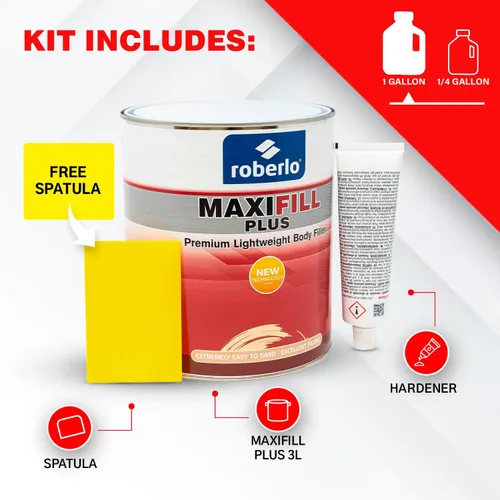 Vista 3 de Roberlo Maxifill Plus Premium - Relleno ligero de carrocería de 3 litros + endurecedor - Fácil de lijar, alta capacidad de dispersión