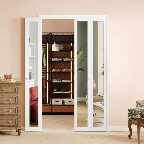 Vista 41 de Puerta Plegable de 180 Grados, para Aberturas de Puerta de Despensa de 24″x 80″, Puerta Plegable Blanca 1-Lite con Vidrio Esmerilado con Conjunto