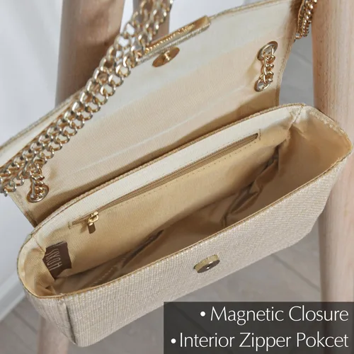 Vista 6 de Bolso cruzado de paja para mujer, bolso de hombro con cadena de rafia, bolso pequeño