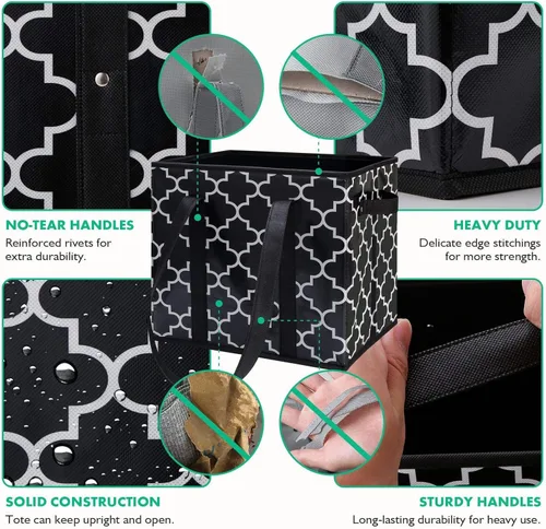 Vista 6 de WISELIFE Paquete de 2 bolsas reutilizables para comestibles, plegables, lavables, grandes, resistentes al agua, color negro