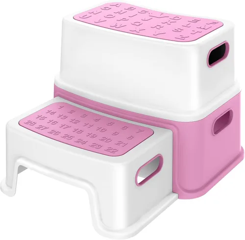 Vista 7 de GAOMON Taburetes de 2 escalones para niños, taburete antideslizante para lavabo de baño, taburete de dos pasos para niños pequeños, taburete