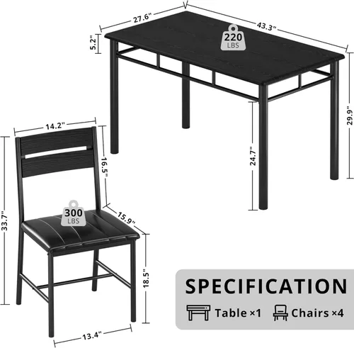 Vista 2 de Juego de mesa de comedor IRONCK para 4, mesa de cocina de madera con sillas tapizadas para cocina y comedor, juego de comedor compacto para espacios