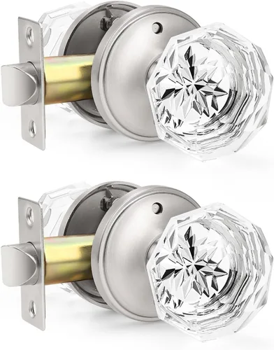 Vista 54 de Orger Paquete de 6 pomos de puerta de privacidad, manijas de puerta de vidrio transparente con acabado de níquel satinado, manijas de puerta