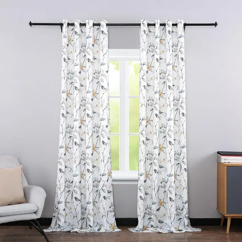 Vista 24 de Leeva - Cortinas impresas para ventana de dormitorio, cortinas de lino con ojales de aislamiento térmico con estampado de pájaros vívidos