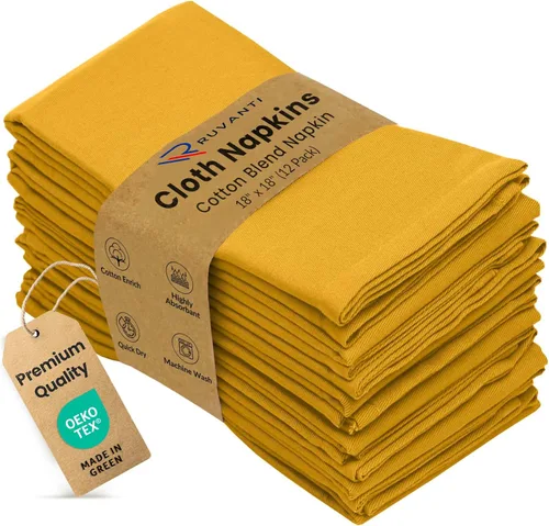 Vista 33 de Ruvanti Juego de 12 servilletas de tela de 18 x 18 pulgadas, lavables, suaves, duraderas, absorbentes, de mezcla de algodón, para hotel, almuerzo