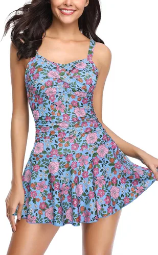 Vista 50 de SHEKINI Traje de baño de una pieza con falda fruncida cruzada para mujer Vestido de baño Traje de baño Albaricoque - Bw