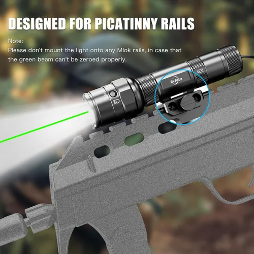 Vista 5 de Combo de linterna de rifle con láser - Luz táctica de rifle verde de 1250 lúmenes, linterna táctica de arma con haz, linterna táctica, recargable