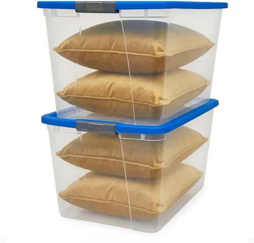 HOMZ Compartimiento de almacenamiento transparente Snaplock con tapa, X Large Latching-64 Quart (Juego de 2), Azul, Paquete de 2