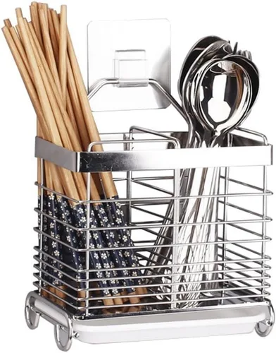 LUANT Estante de secado de utensilios de malla para colgar de acero inoxidable, palillos, cuchara, tenedor, cesta de drenaje de cuchillos, soporte