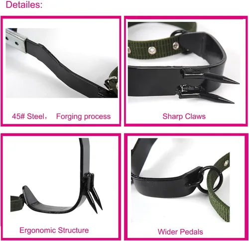 Vista 2 de Tree Climbing Spikes, Tree Climbing Gear with Non-Slip Pedal, Adjustable Tree Climbing Tool Set