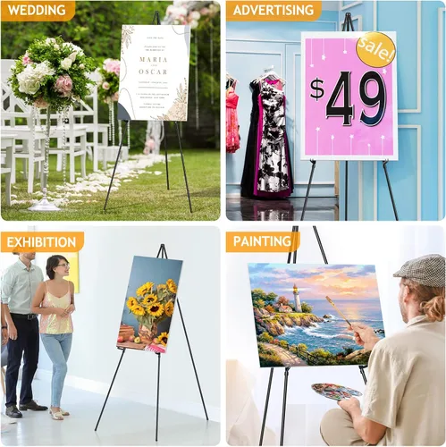 Vista 9 de Caballete de exhibición grueso para boda, trípode instantáneo de 63 pulgadas, plegable, portátil, resistente, soporte de metal para póster, fácil