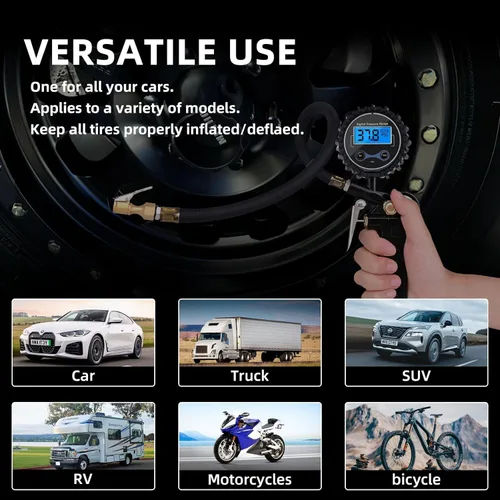 Vista 7 de Medidor de presión de neumáticos con inflador, portabrocas de aire de 250 PSI y accesorio de compresor, resistente, con conector rápido, resolución
