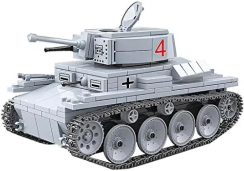 Vista 2 de General Jim's WW2 Lt-38 Panzer Tank Building Set – Modelo Panzerkampfwagen 38(t) del ejército alemán, peldaños móviles, accesorios realistas