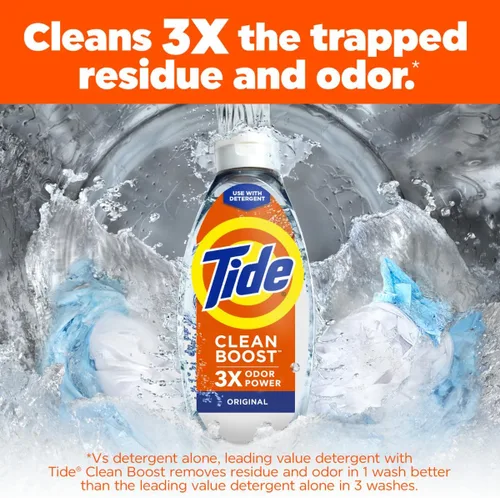 Vista 2 de Tide Enjuague de Tela de Limpieza Profunda con 3X Poder Contra Olores, Aroma Original, 48 oz
