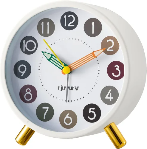 Vista 6 de rjuwurv Alarma de pitido súper silenciosa de metal, reloj de escritorio para dormitorio, interés infantil (negro)