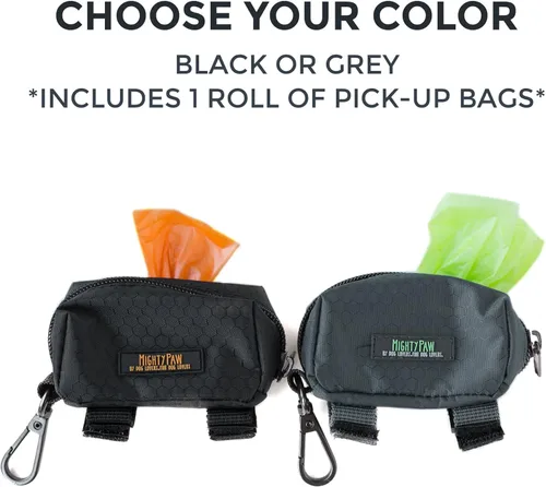 Vista 2 de Poderosa bolsa portadora de caca mosquetón gancho y 1 rollo de recoge bolsas, incluye gancho carabinero y un rollo de bolsas, Gris/Verde