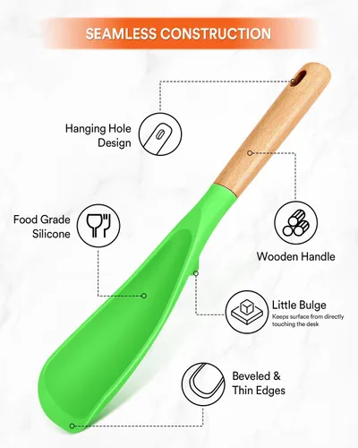 Vista 3 de Cuchara de cocina y cuchara para arroz para utensilios de cocina antiadherentes, ideal para cocinar y servir, silicona mate resistente sin BPA