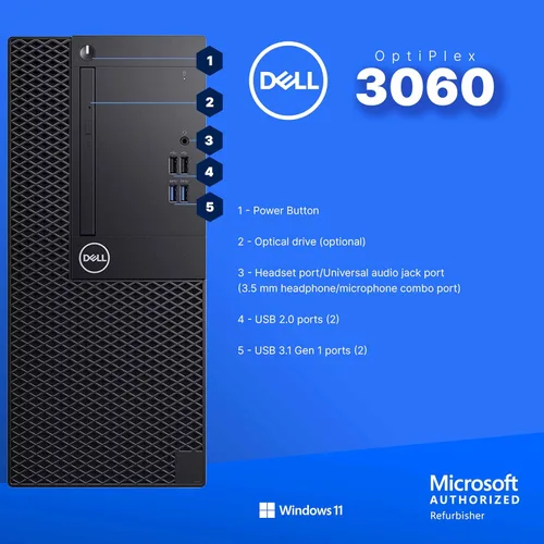 Vista 7 de Dell OptiPlex 3060 Tower PC Intel Core i5-8500 32 GB RAM NVME M.2 de 250 GB + SSD de 1 TB Nvidia RX 550 4GB Windows 11 Pro AX200 WiFi 6