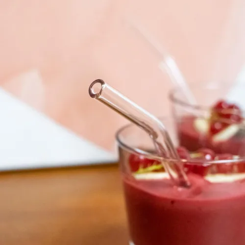 Vista 7 de Halm - Pajitas de vidrio – 6 popotes cortos de 6 pulgadas doblados reutilizables + cepillo de limpieza sin plástico – Apto para lavavajillas