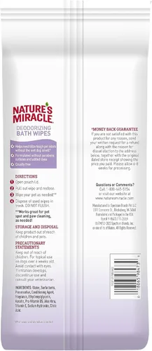 Vista 2 de Nature's Miracle Toallitas de baño desodorizantes para perros, 100 unidades, aroma a lavanda