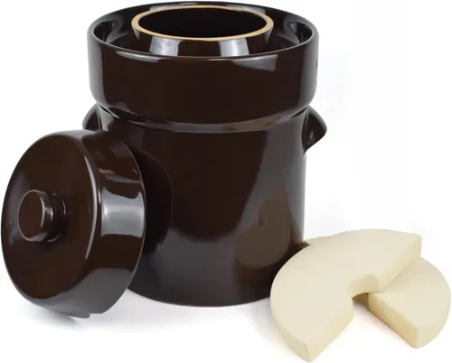 Vista 7 de Fermentation Crock Jar - Tarro de cerámica de 5 litros/1.3 galones – Olla de gres para fermentación, decapado de kimchi, encurtidos, verduras