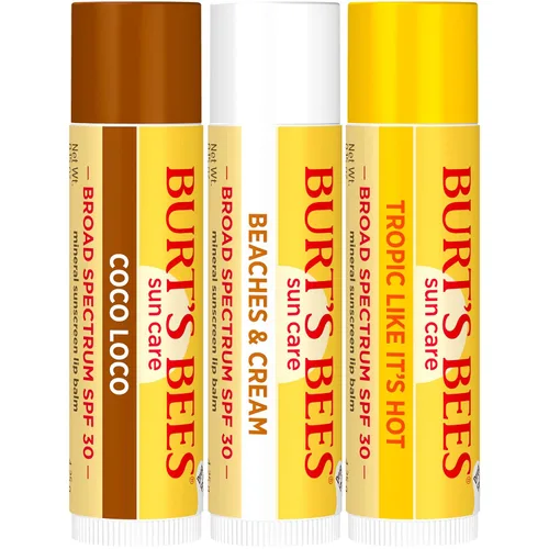Vista 12 de Burt's Bees Bálsamo labial SPF 30, Island Getaway - Coco Loco, Beaches & Cream, Tropic Like It's Hot, cuidado solar resistente al agua, tratamiento