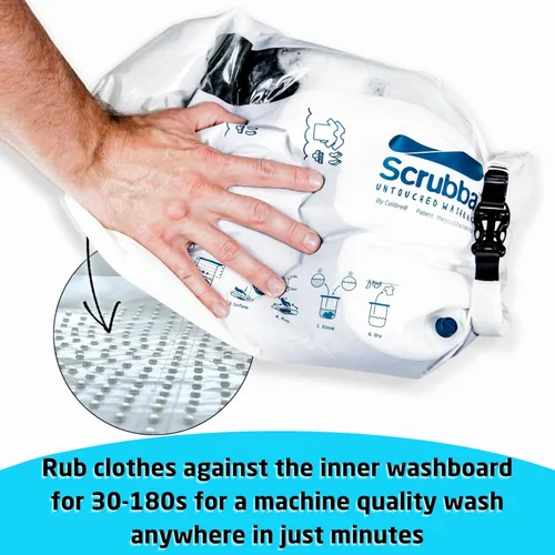 Vista 3 de Scrubba Bolsa de Lavado Sin Tocar - Lavadora Portátil - Lavadora Manual Ecológica para Viajes, Camping, Ropa de Bebé - Artículos Esenciales