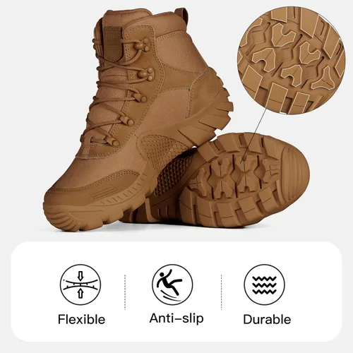Vista 5 de Free Soldier - Botas tácticas militares de cuero de gamuza para hombre, para trabajo, combate, caza