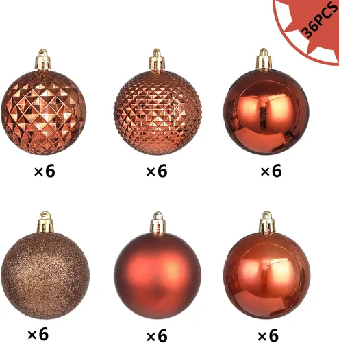 Vista 2 de Bolas de adorno de Navidad de 2.36 pulgadas 2.362 in, juego de adornos inastillables, adornos marrones para árbol de Navidad, bolas de formas