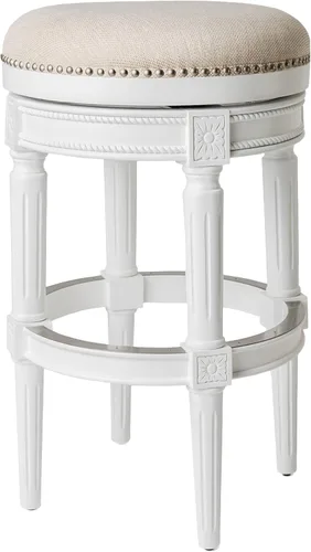 Vista 26 de Maven Lane Pullman Taburete de bar sin respaldo de 31 pulgadas, juego de 2, taburetes giratorios con reposapiés, marco de madera maciza marrón