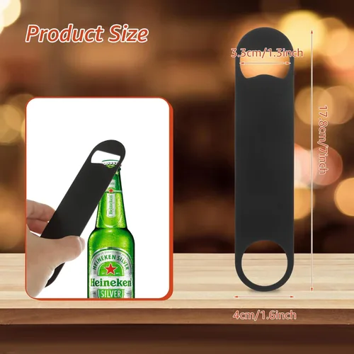 Vista 2 de DAJAVE 20 abridores de botellas planos, abrebotellas de acero inoxidable de 7 pulgadas a granel, abrebotellas de cerveza de color negro, abridor