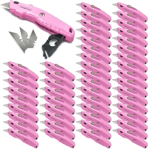 Vista 10 de Pink Power Cortador de cajas retráctil, cuchillo de utilidad rosa para alfombra, lindo cuchillo cortador de caja resistente con 3 cuchillas