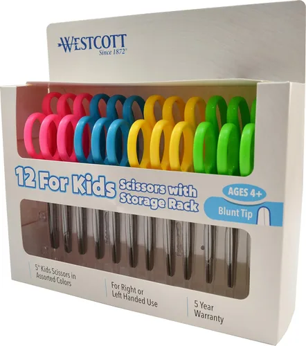 Vista 17 de Westcott Tijeras para niños de mango duro de 5 pulgadas, romas, colores surtidos, paquete de 2
