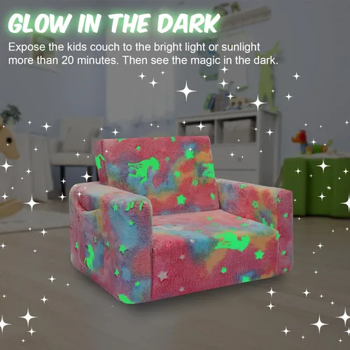 Vista 28 de SLIGUY Sofá para niños, silla para niños, sofá de bebé, sofá para niños, sofá convertible para niños pequeños, sofá extraíble que brilla