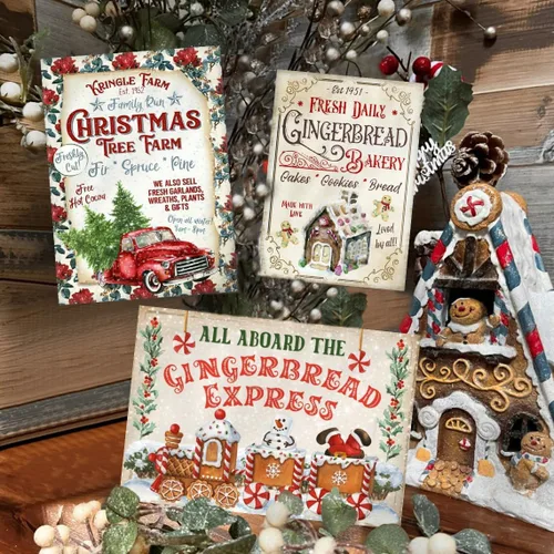 Vista 4 de Letrero de metal rosa para tienda de dulces de Navidad, letrero de bastones de caramelo de Navidad, letrero de señora Claus, letrero de caramelo
