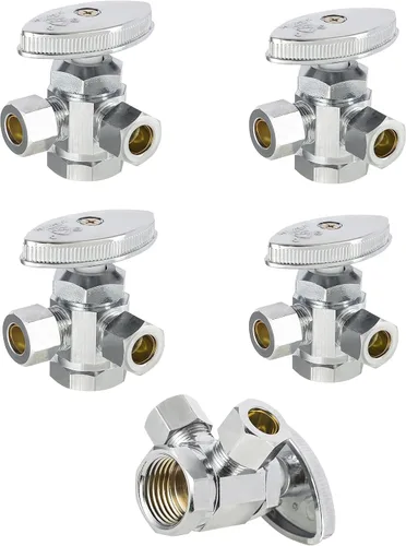 Vista 10 de EFIELD Válvula de parada de ángulo de giro múltiple con salida de compresión doble, 1/2 "NOM (5/8" OD) x (3/8 pulgadas x 3/8 pulgadas) cromo