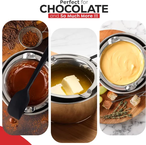 Vista 5 de AVACRAFT Olla doble de acero inoxidable 18/8 con olla de acero inoxidable y espátula de silicona, juego de caldera doble para derretir chocolate