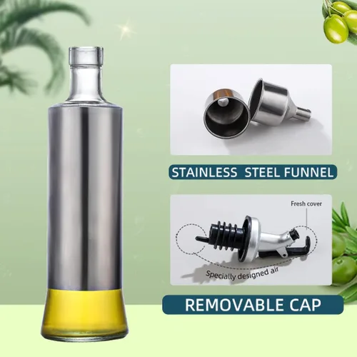 Vista 2 de Olive Oil or Vinegar Dispenser Bottle Set for Kitchen,17oz Clear Glass Olive Oli Carafe(500ml) with Pourers and Funnel