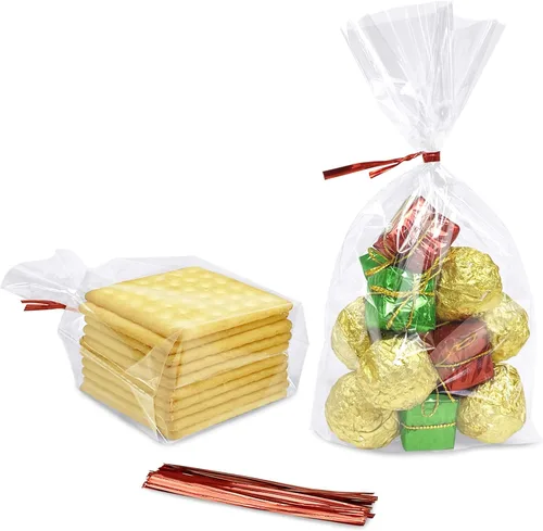 Vista 20 de Morepack Bolsas de celofán de fondo plano, 100 bolsas transparentes de 6 x 2 x 10 pulgadas con 100 lazos giratorios (sin fuelle lateral)