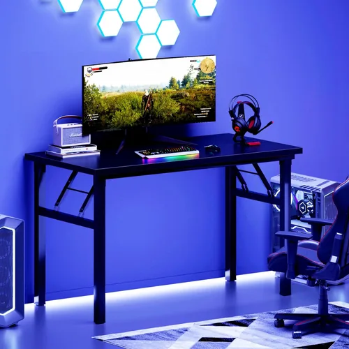 Vista 124 de DlandHome Escritorio plegable pequeño de 31.5 pulgadas, escritorio de computadora para oficina en casa, mesa plegable para espacios pequeños,