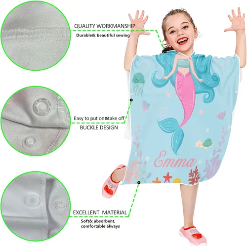 Vista 4 de Toalla de playa personalizada con capucha para niños, toallas de playa personalizadas con capucha, súper absorbente, de secado rápido, personalizada